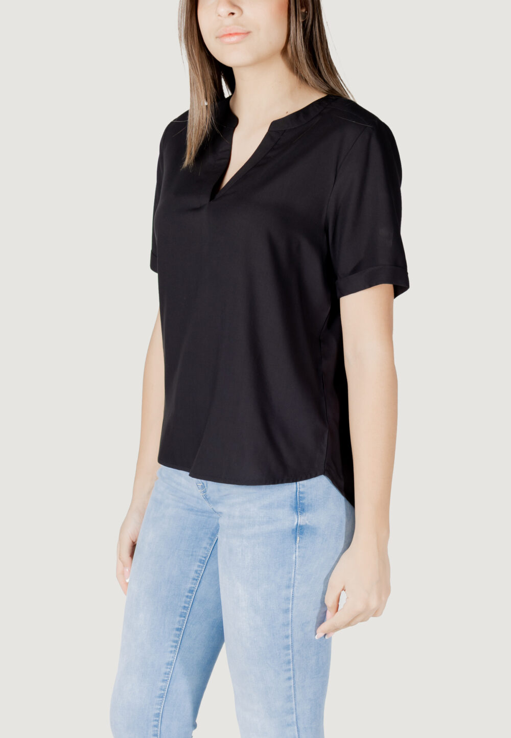 Blusa manica corta Street One qr splitneck blouse w turn-up Nero - Foto 2
