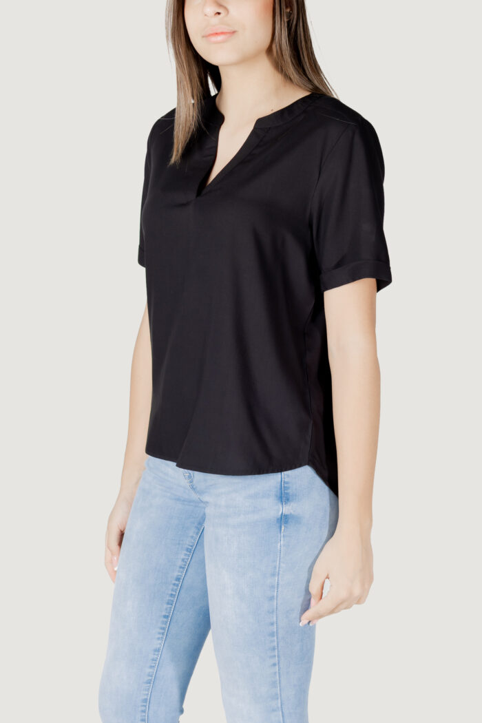 Blusa manica corta Street One qr splitneck blouse w turn-up Nero