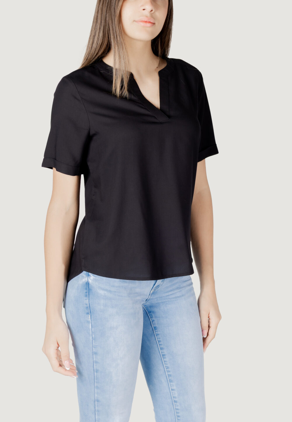 Blusa manica corta Street One qr splitneck blouse w turn-up Nero - Foto 3