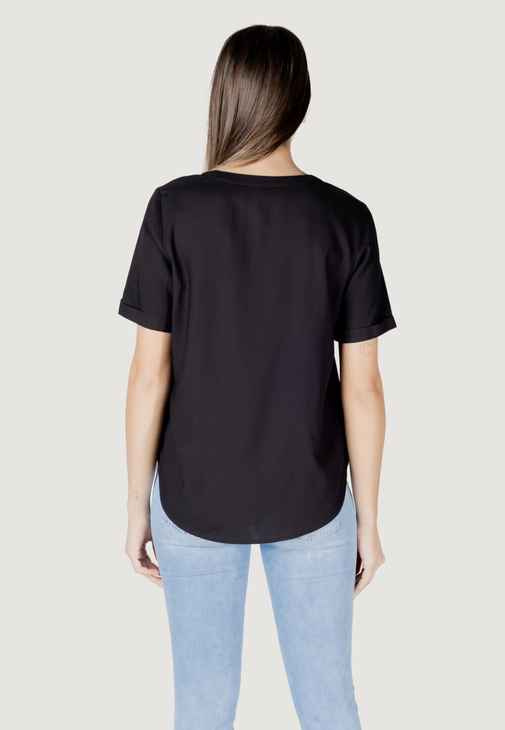 Blusa manica corta Street One qr splitneck blouse w turn-up Nero - Foto 4