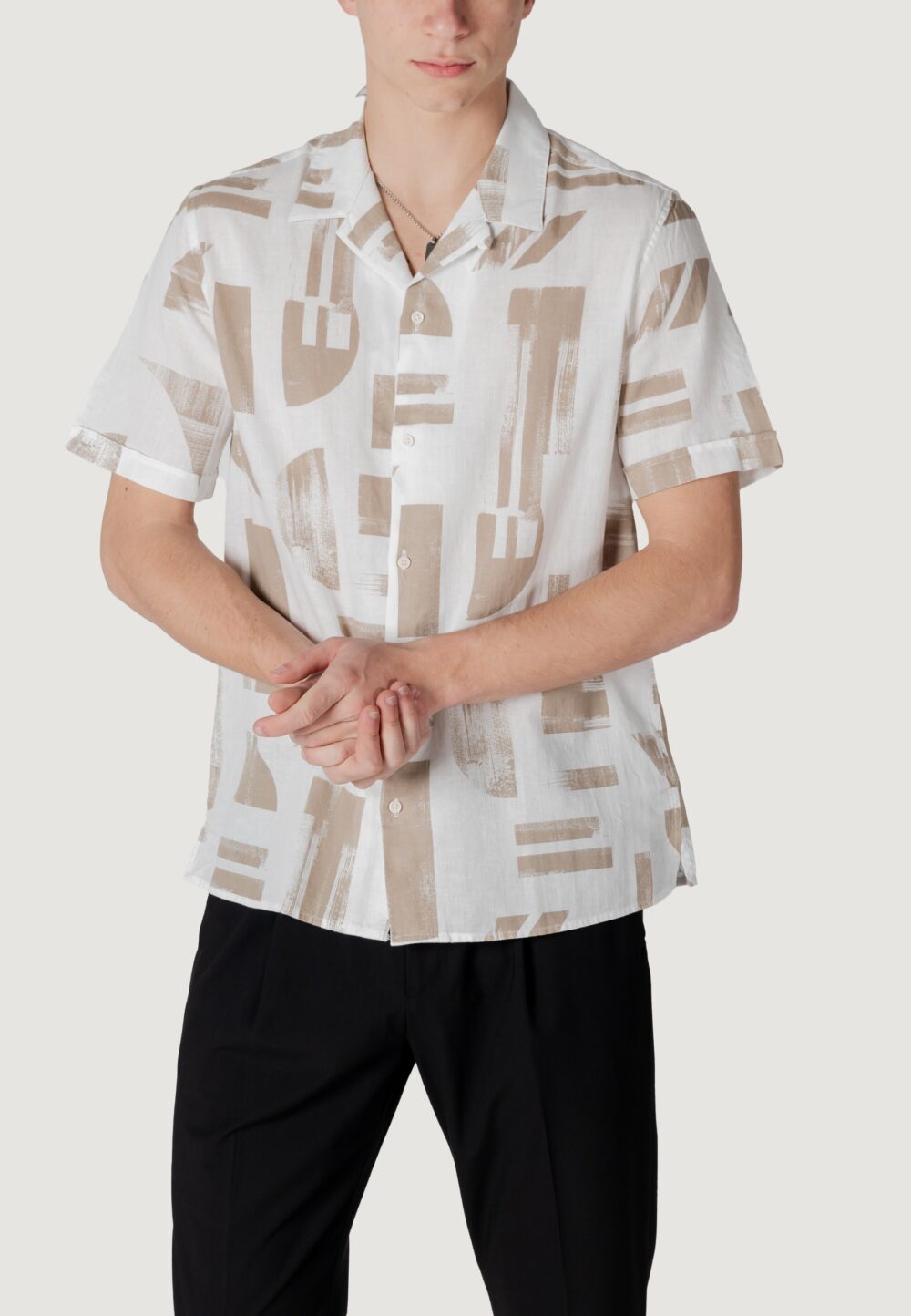 Camicia manica corta Antony Morato honolulu regular straight fit with logoed metal badge Beige - Foto 1