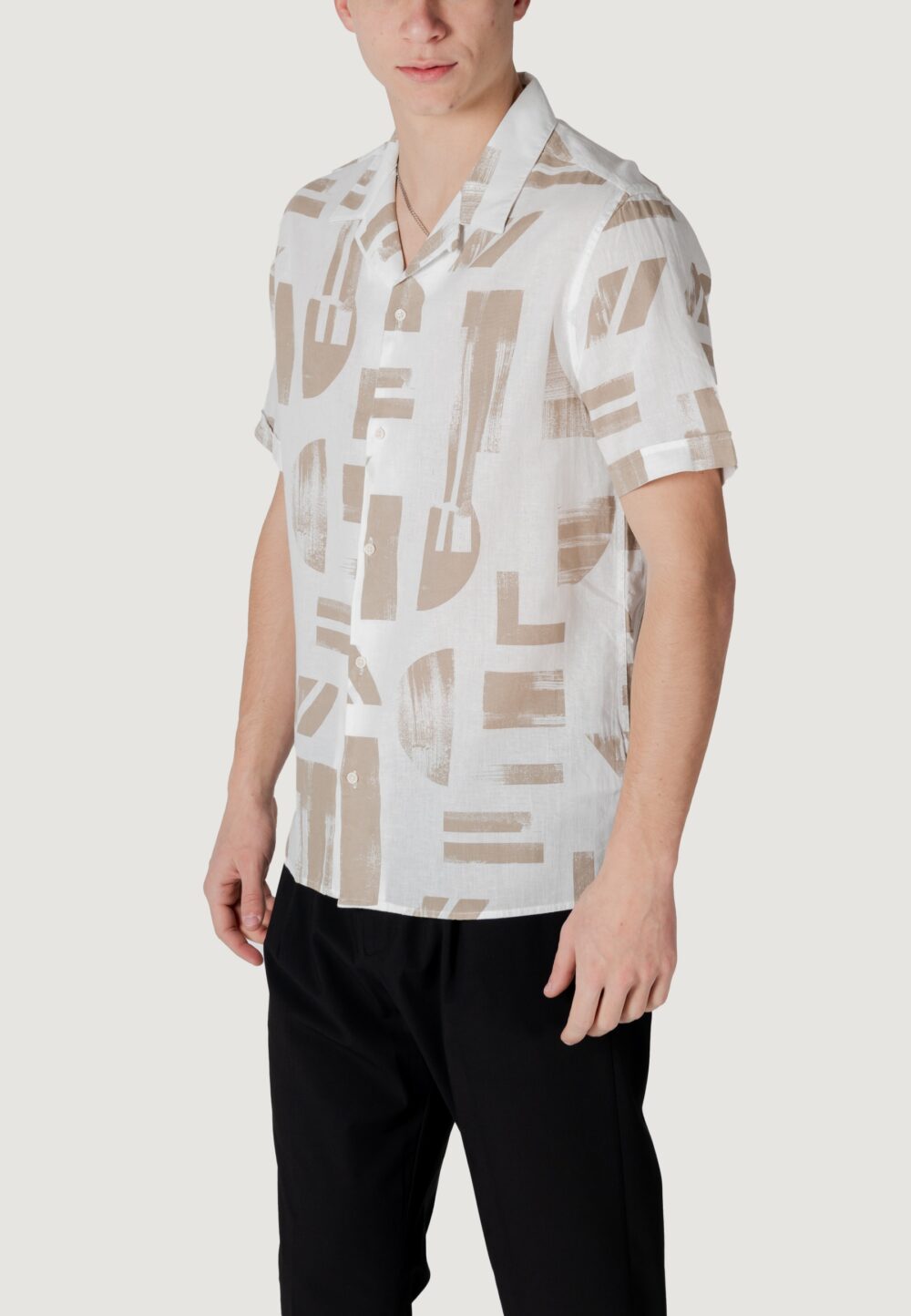 Camicia manica corta Antony Morato honolulu regular straight fit with logoed metal badge Beige - Foto 2