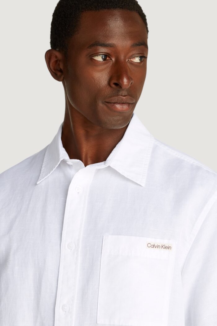 Camicia manica corta Calvin Klein Jeans linen cotton s/s Bianco