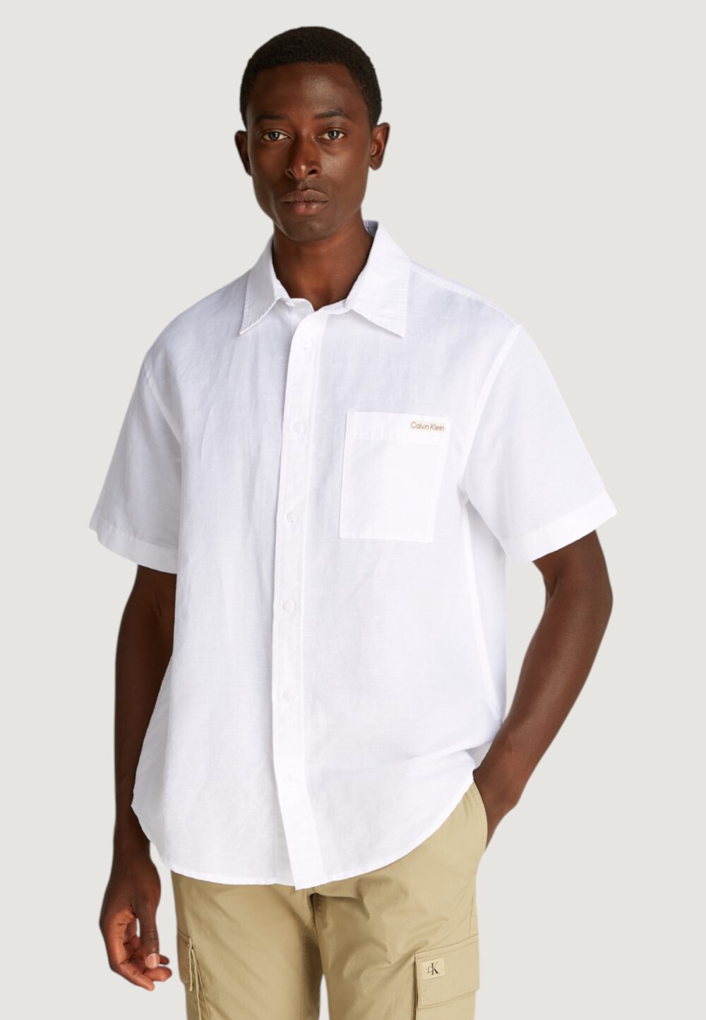 Camicia manica corta Calvin Klein Jeans linen cotton s/s Bianco - Foto 1