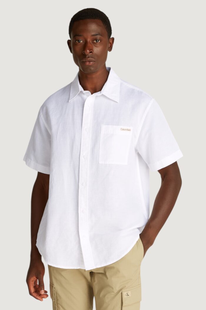 Camicia manica corta Calvin Klein Jeans linen cotton s/s Bianco