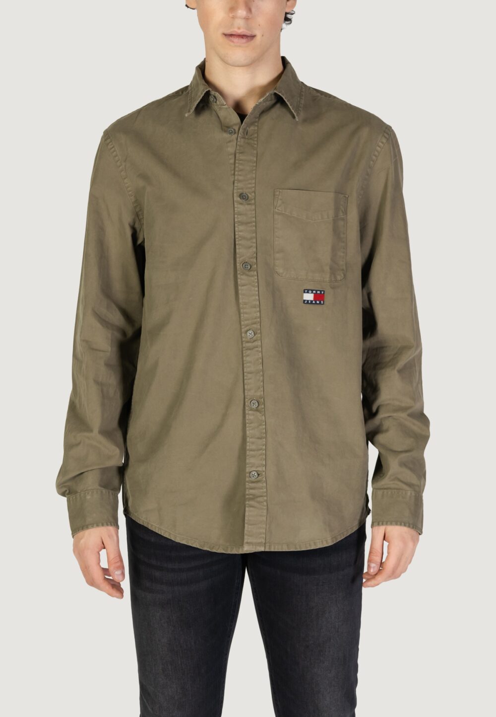 Camicia manica lunga Tommy Hilfiger Jeans tjm reg washed twill Verde - Foto 1