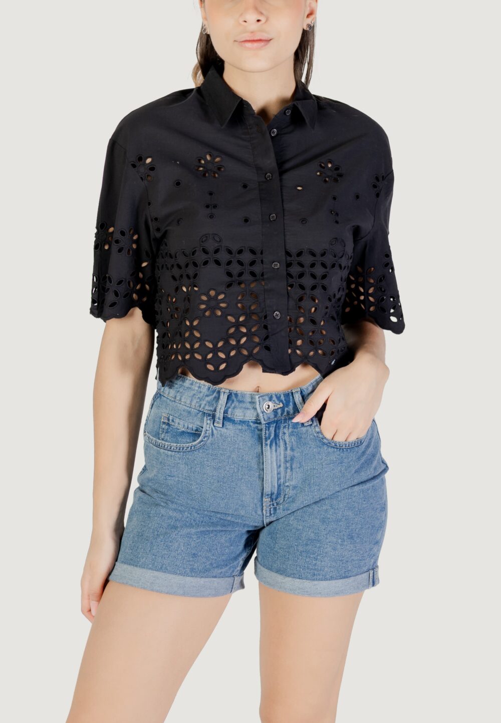 Camicia manica corta Only onlmina life ss boxy shirt wvn Nero - Foto 1