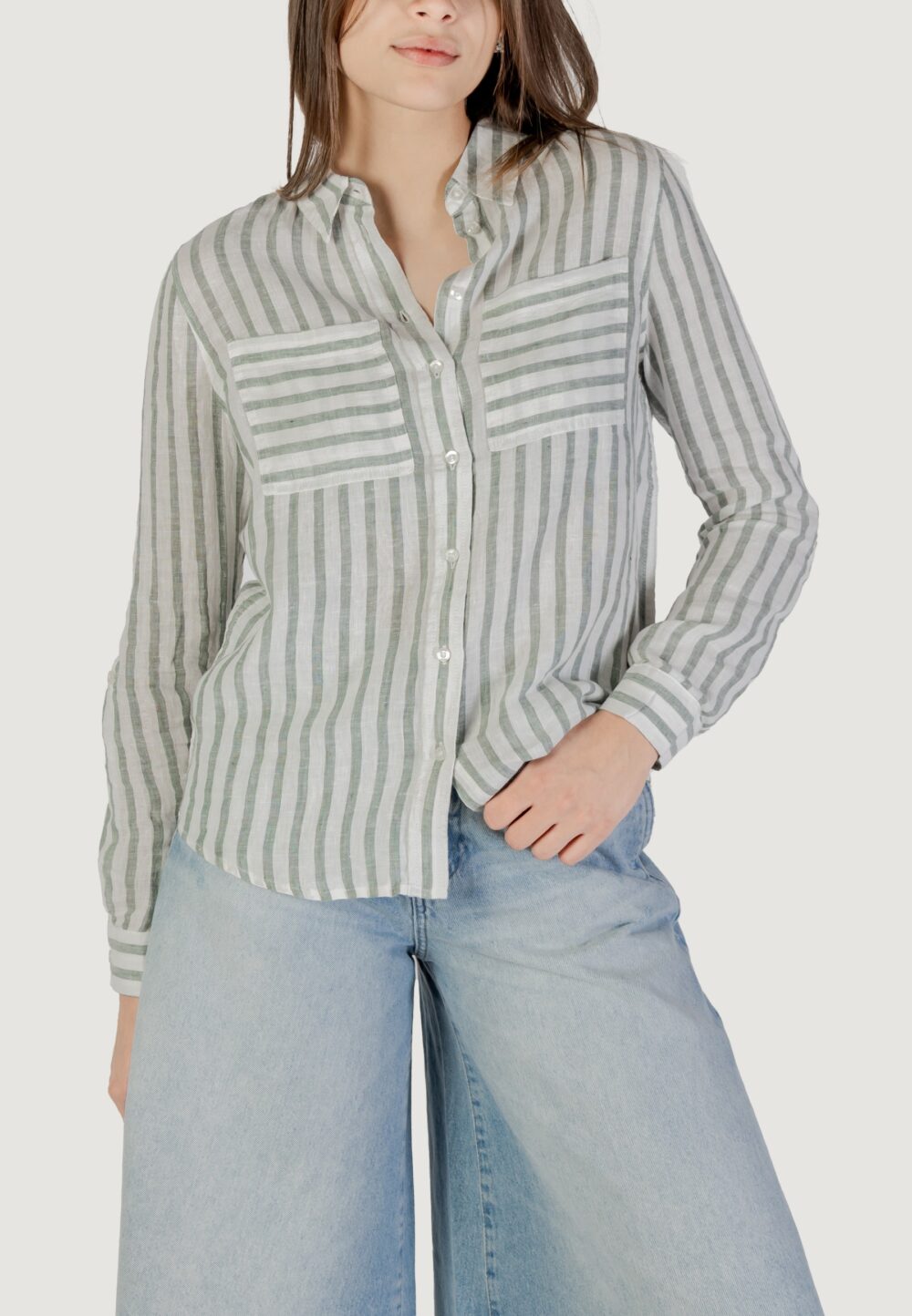 Camicia manica corta Street One striped shirtcollar Verde - Foto 1
