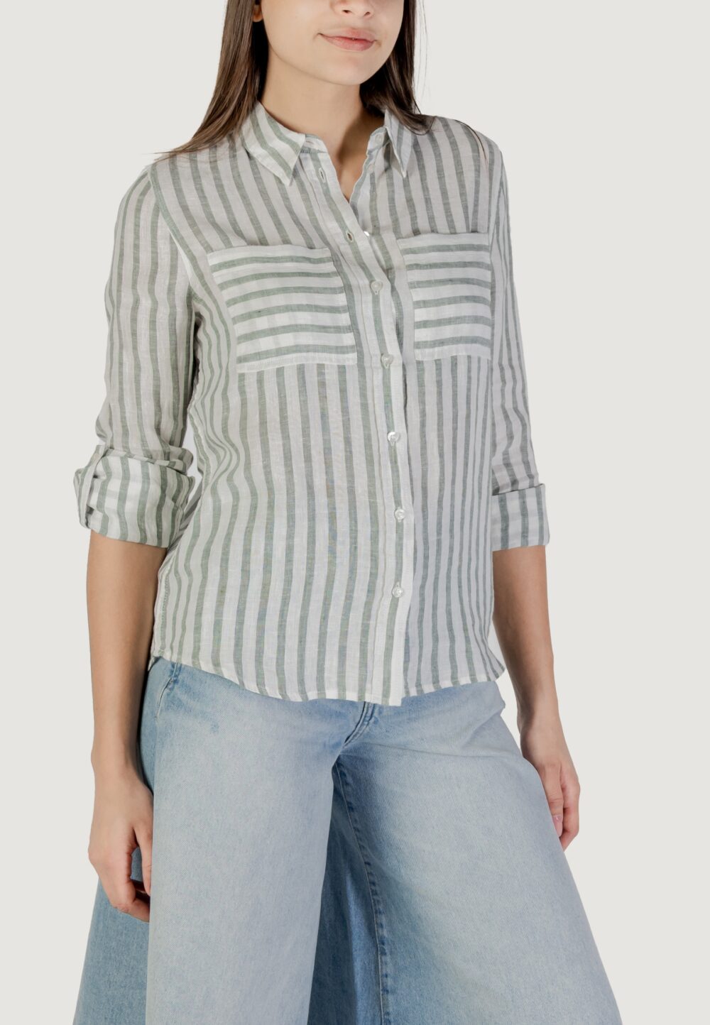 Camicia manica corta Street One striped shirtcollar Verde - Foto 3