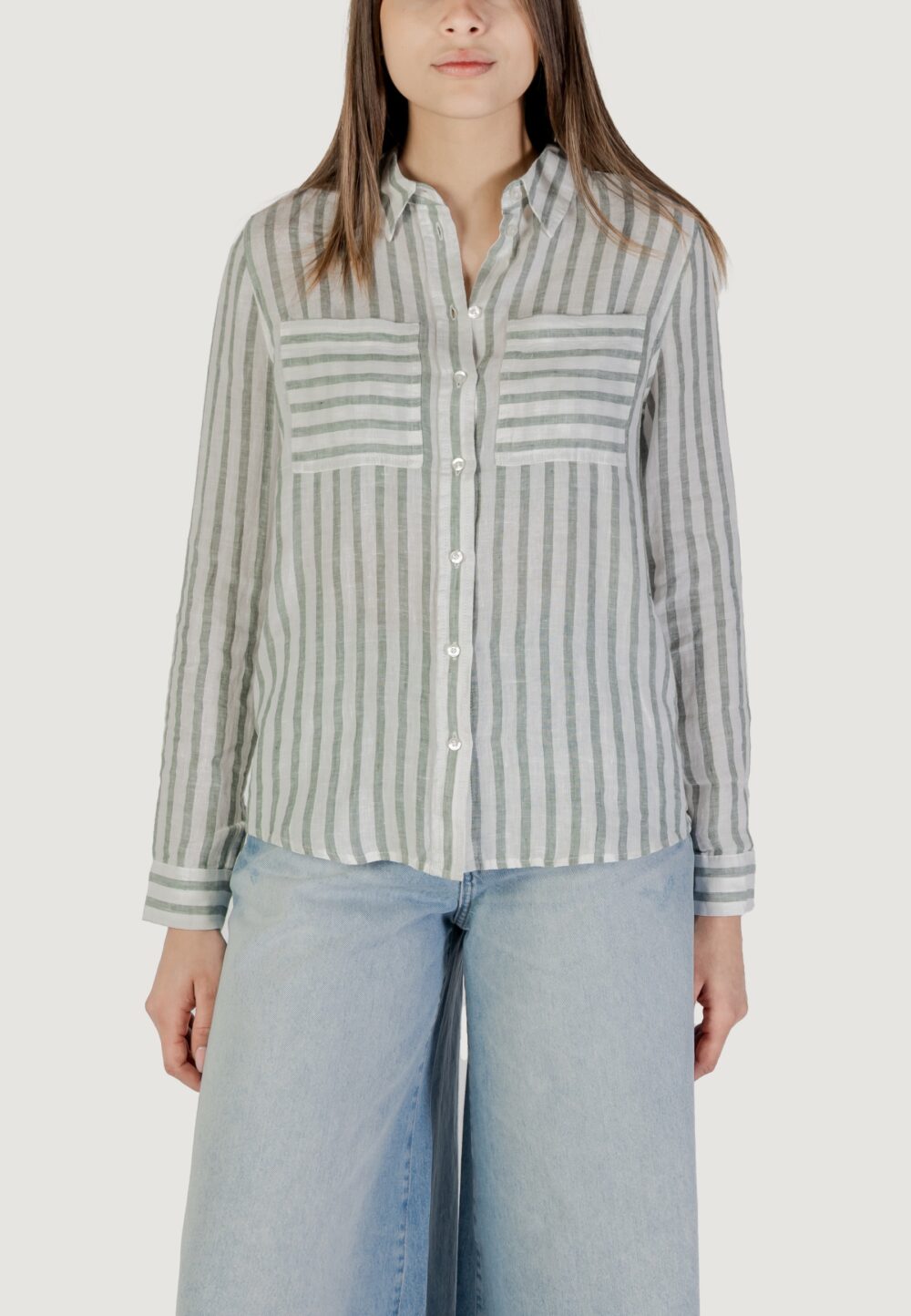 Camicia manica corta Street One striped shirtcollar Verde - Foto 5
