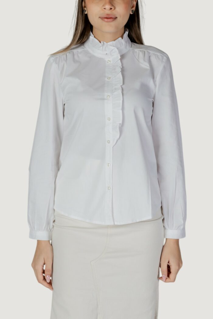 Camicia manica lunga Jacqueline de Yong jdymio l/s frill shirt wvn Bianco