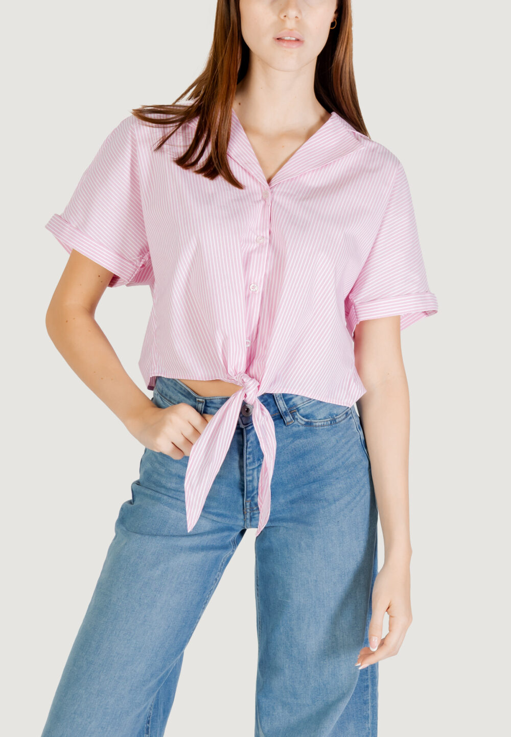 Camicia manica lunga Jacqueline de Yong jdymio s/s knot shirt wvn dia Rosa - Foto 1