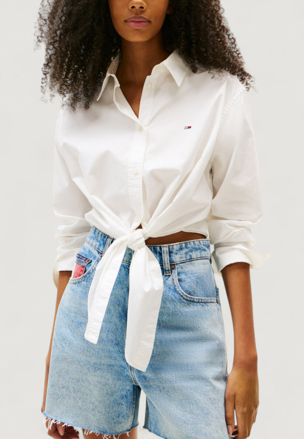 Camicia manica lunga Tommy Hilfiger Jeans tjw ls tie front shi Panna - Foto 1