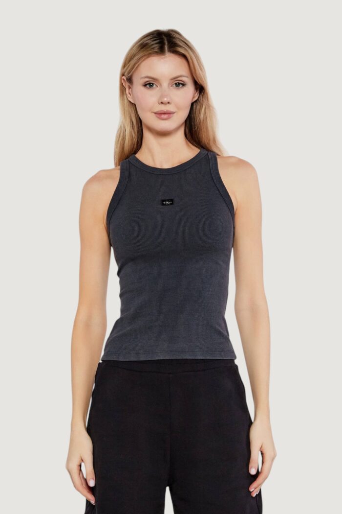 Canotta Calvin Klein Jeans washed woven label Grigio Scuro