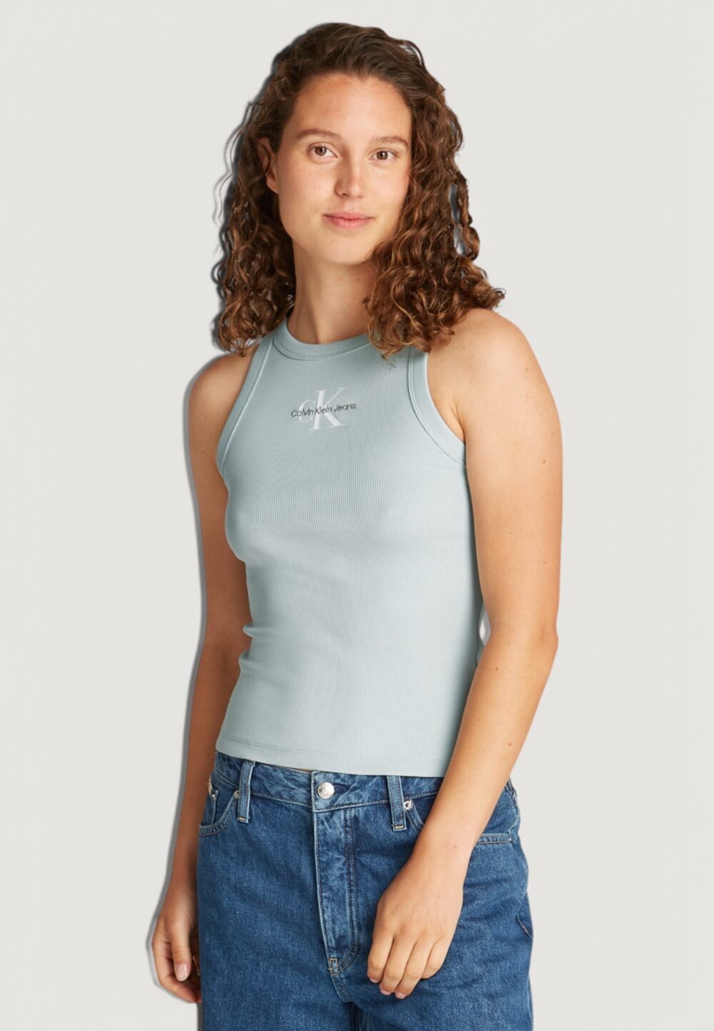 Canotta Calvin Klein Jeans monologo rib tank Tiffany - Foto 1