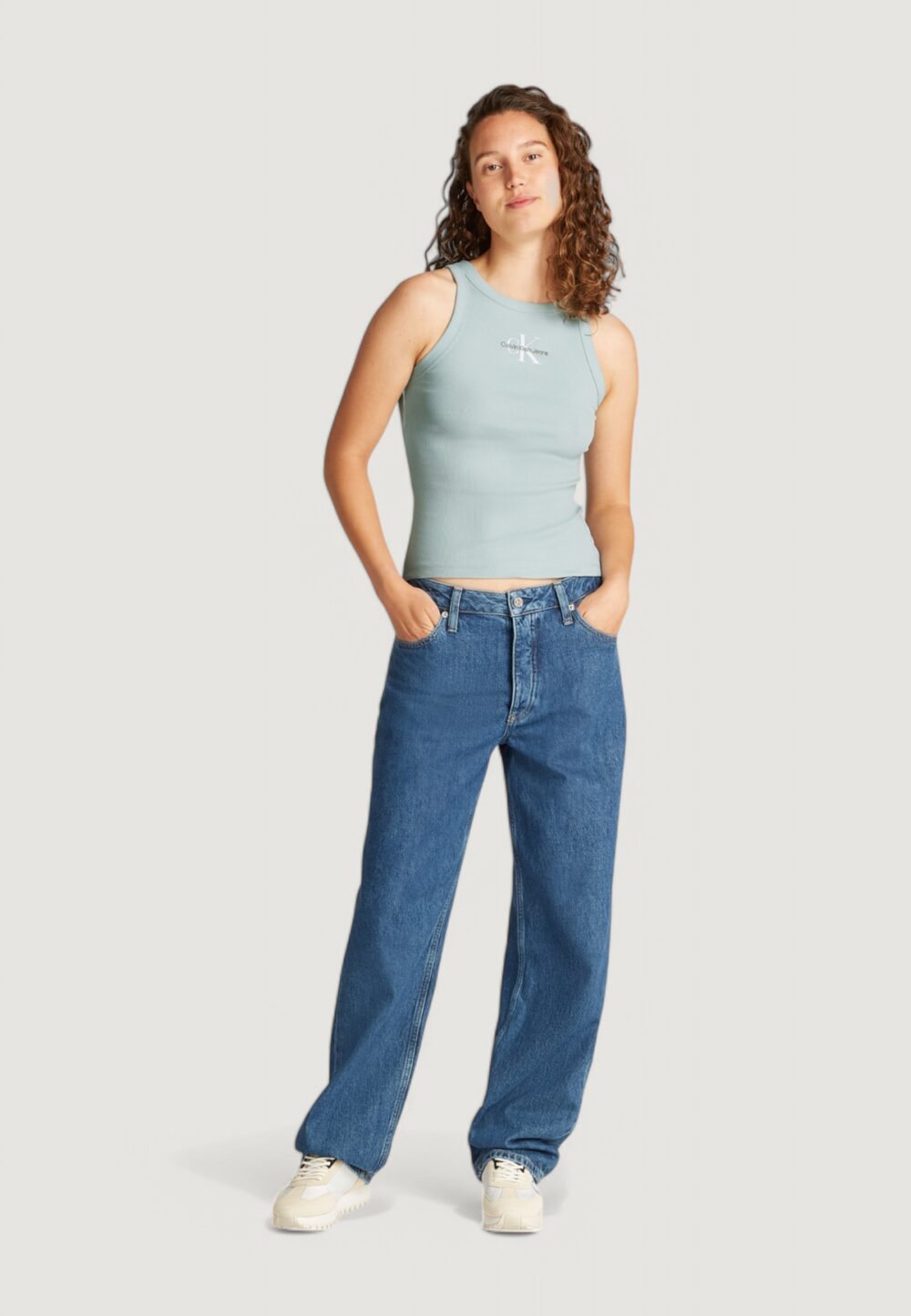 Canotta Calvin Klein Jeans monologo rib tank Tiffany - Foto 3