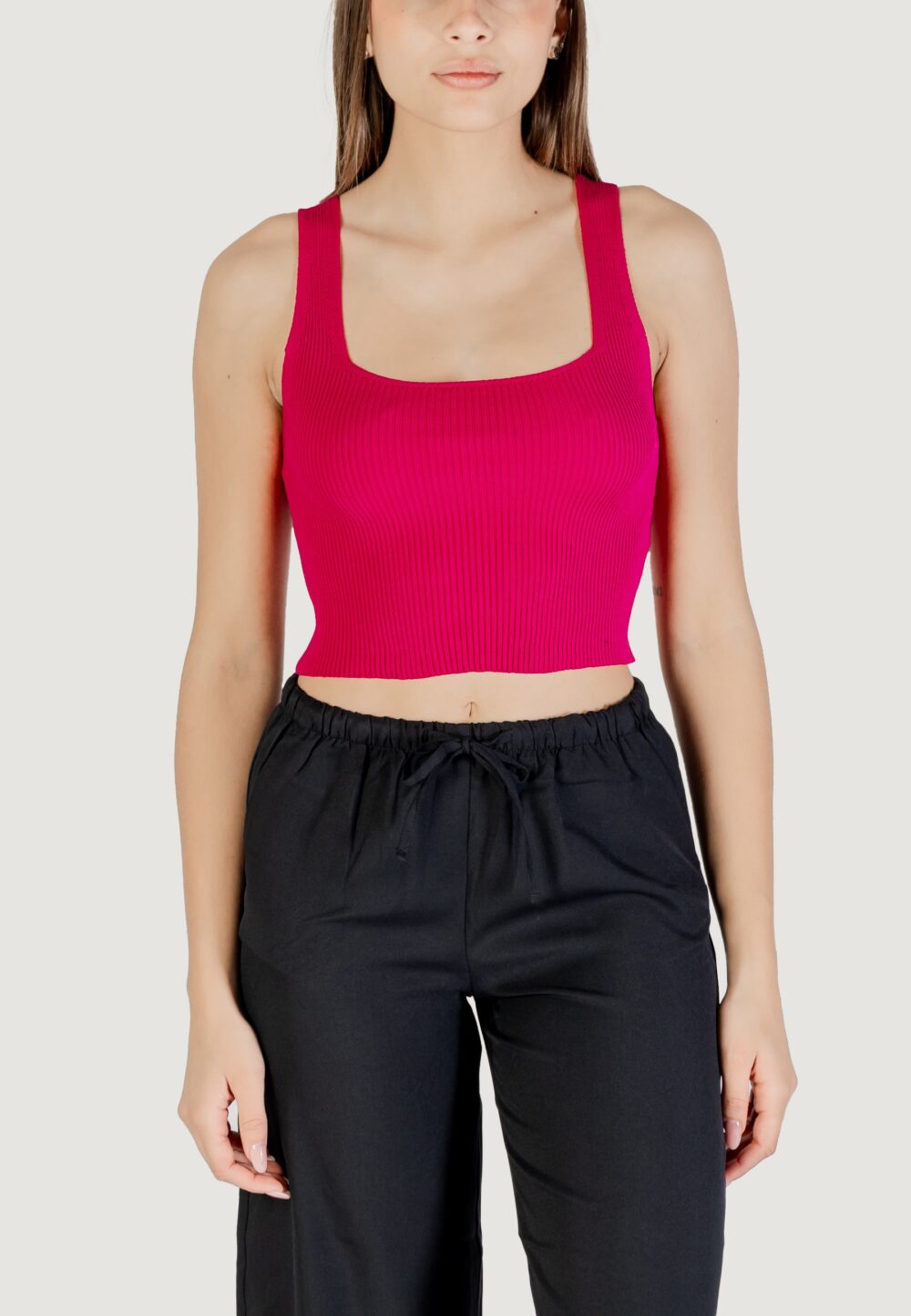 Canotta Only onltatianna sl cropped square neck knt Fuxia - Foto 1