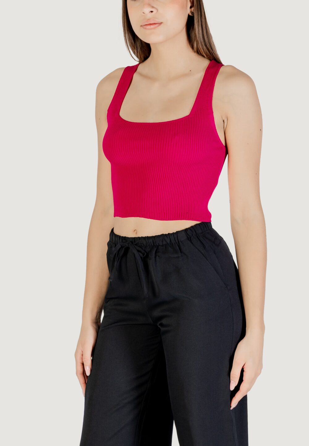 Canotta Only onltatianna sl cropped square neck knt Fuxia - Foto 2