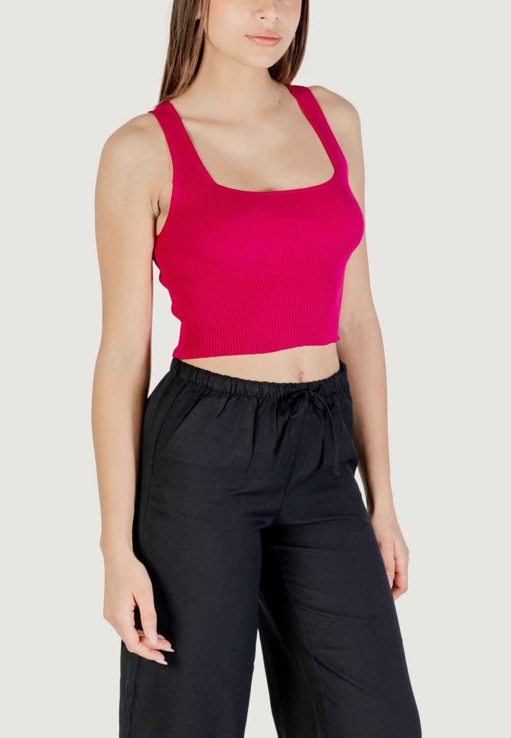 Canotta Only onltatianna sl cropped square neck knt Fuxia - Foto 3