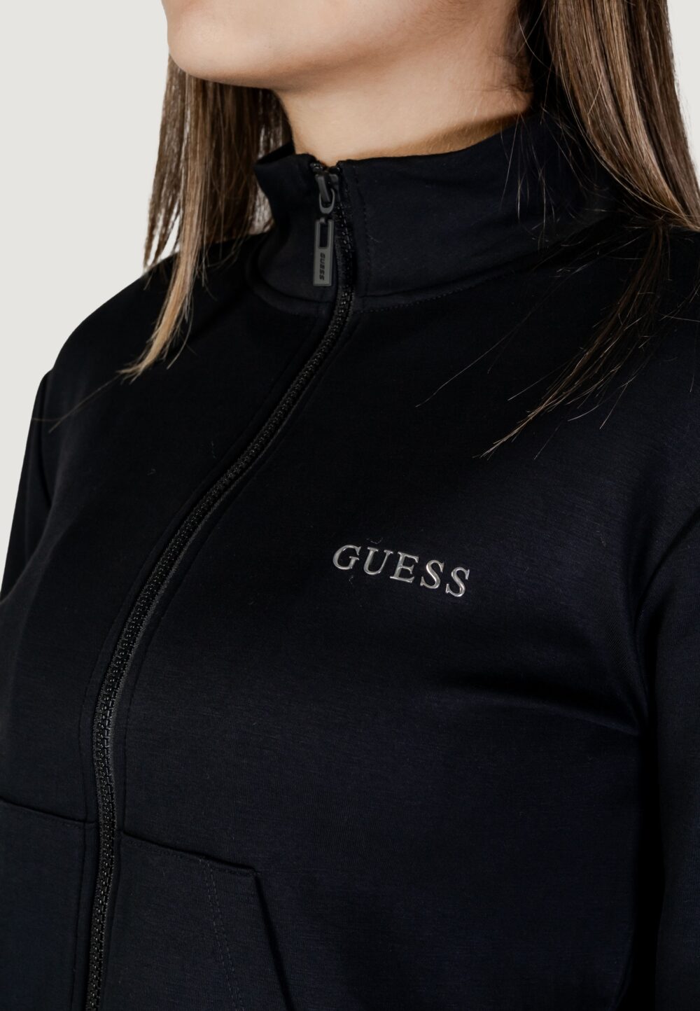 Felpa senza cappuccio Guess Active gelsey full zip Nero - Foto 5