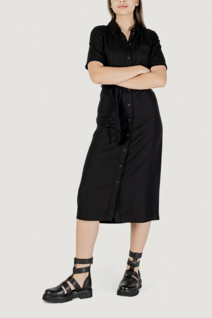 Vestito lungo Only onlcaro s/s linen bl belt dress cc pnt Nero