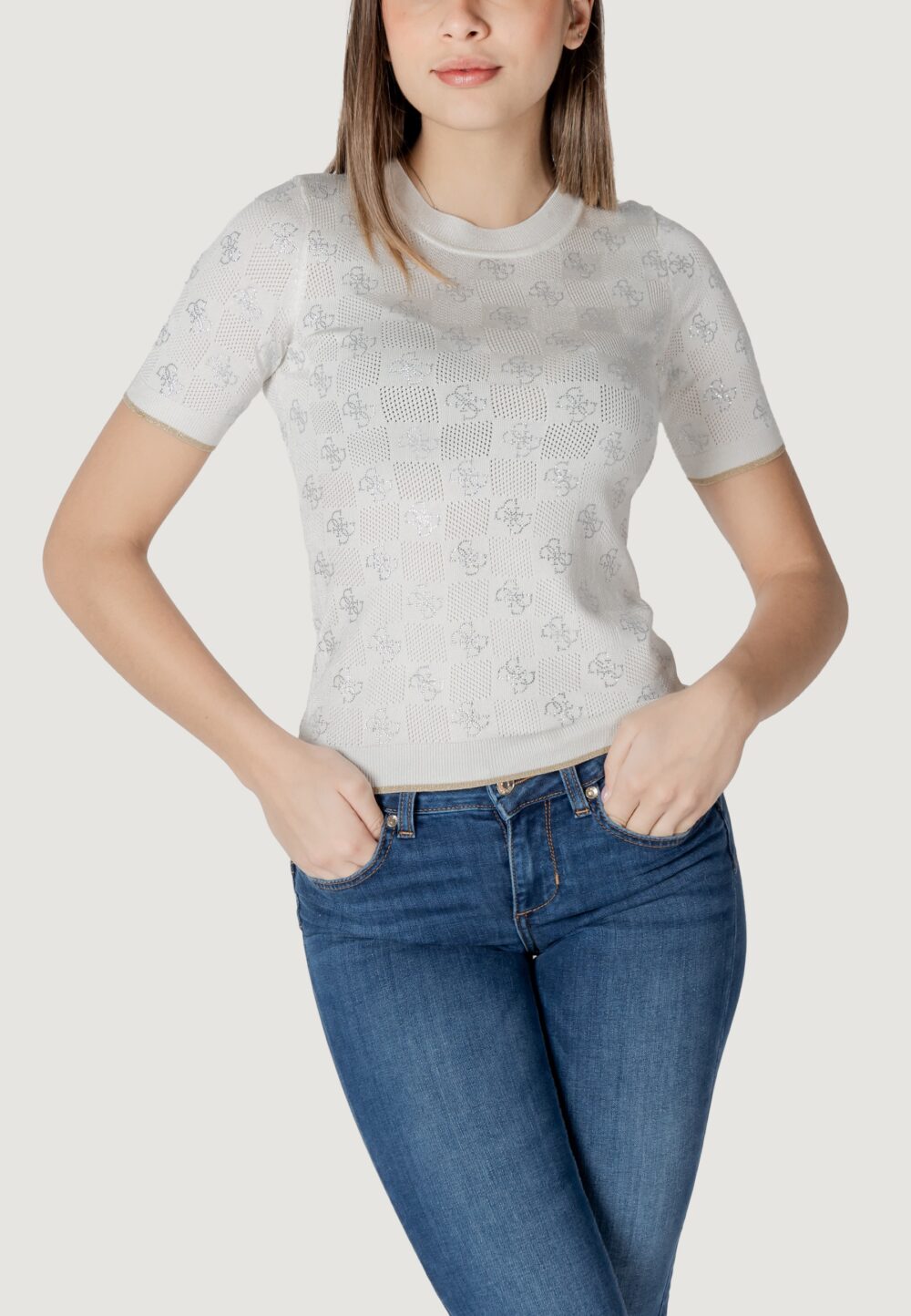 Maglia in filo manica corta Guess rosie 4g rn ss Bianco - Foto 1