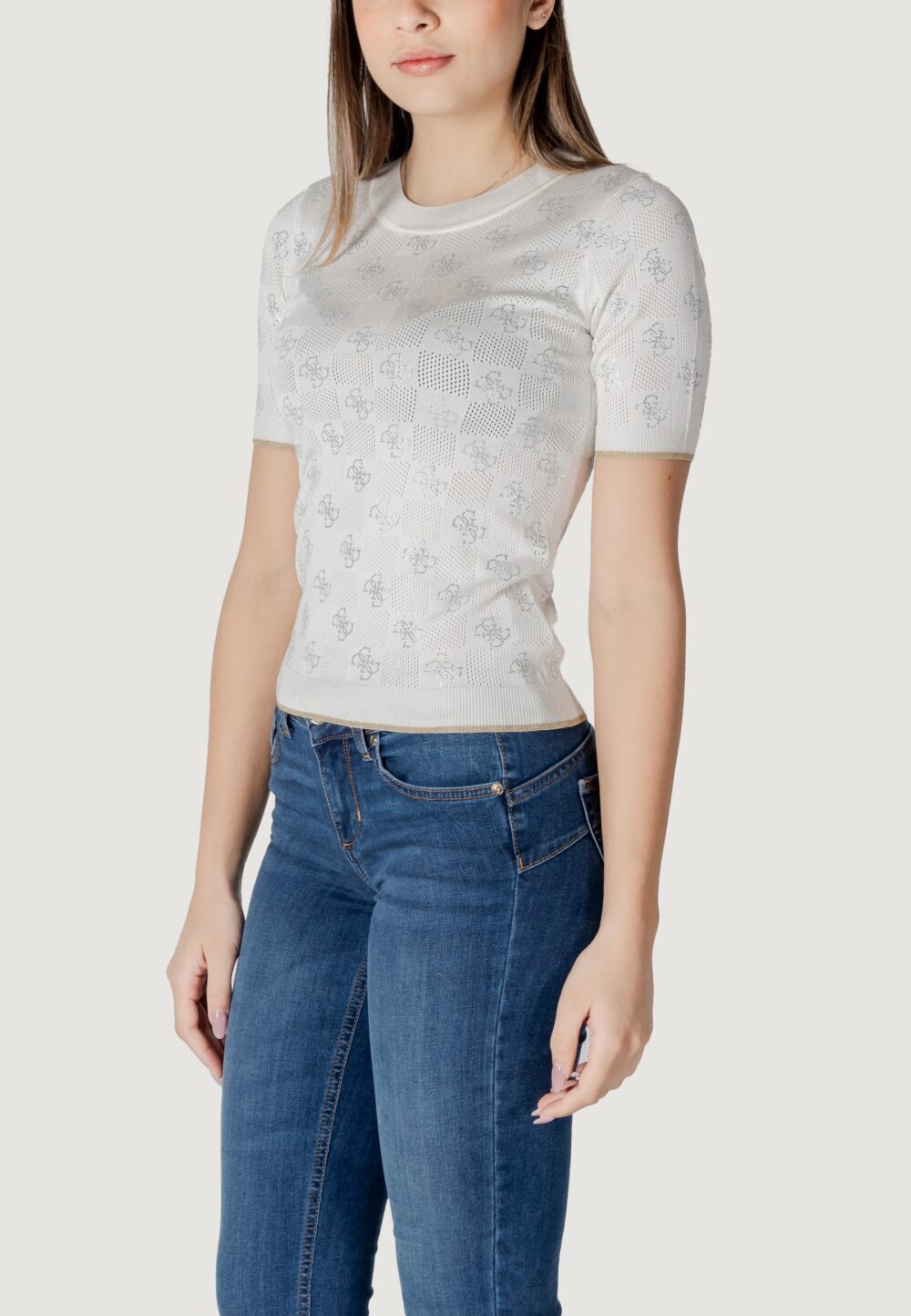 Maglia in filo manica corta Guess rosie 4g rn ss Bianco - Foto 4