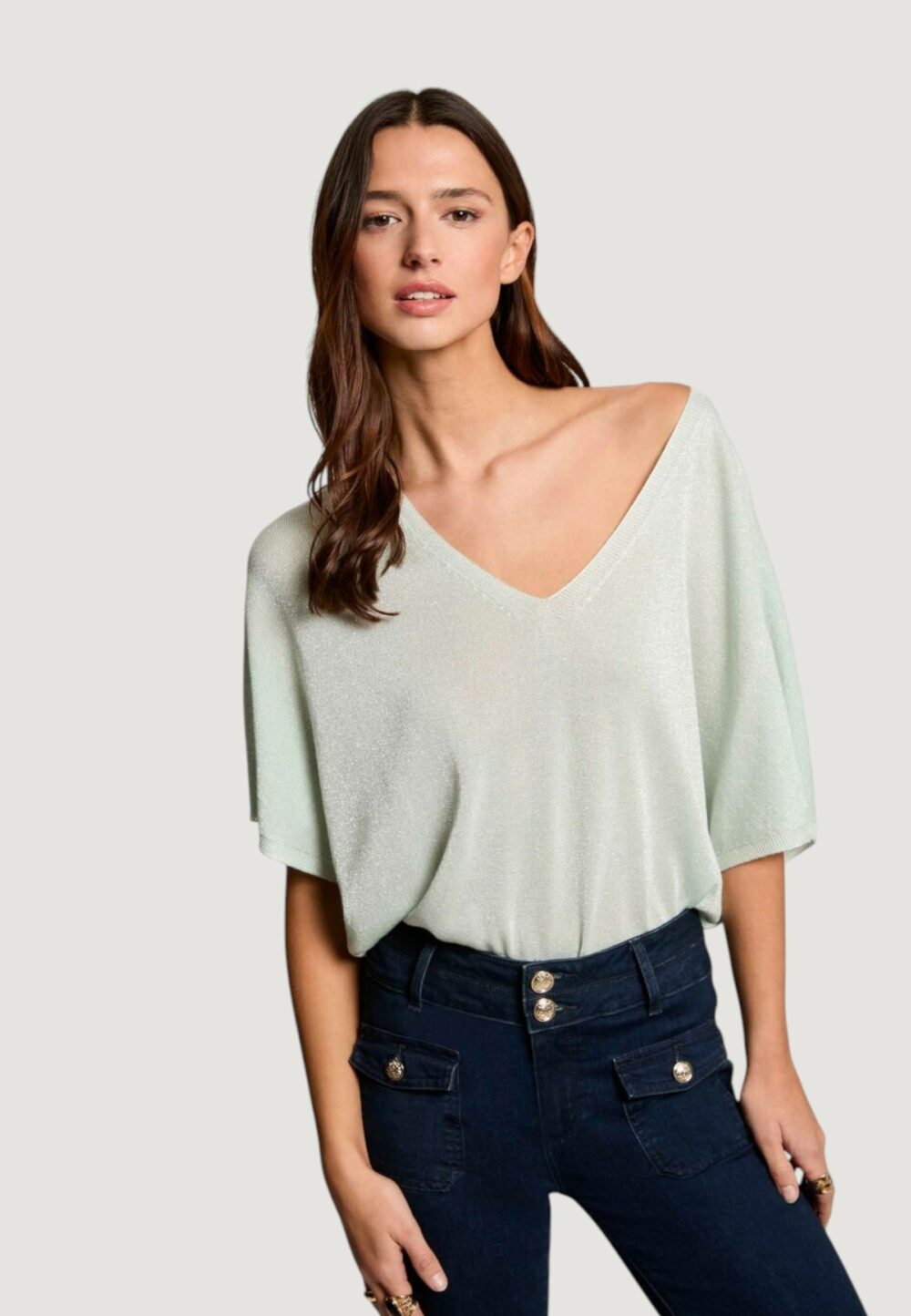 Maglia in filo manica corta Morgan De Toi Verde - Foto 1