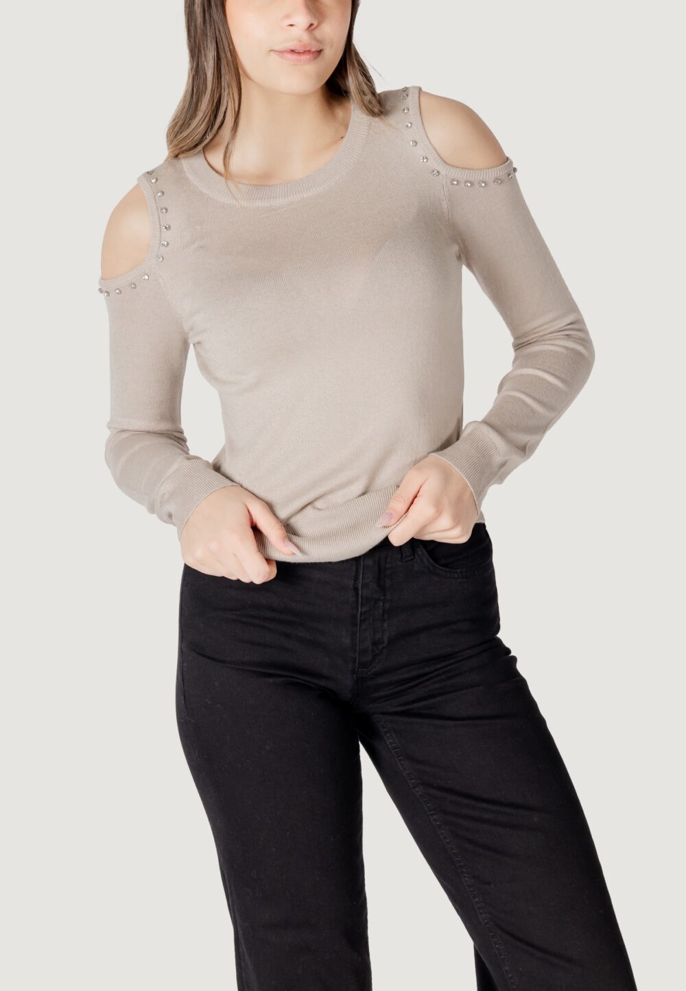 Maglia Only onlgila ls o-neck bling cc knt Beige - Foto 1