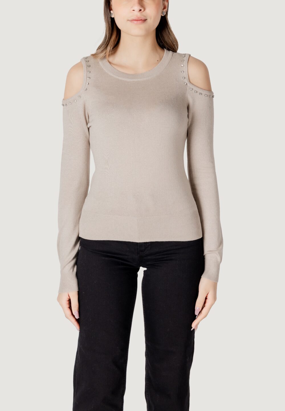 Maglia Only onlgila ls o-neck bling cc knt Beige - Foto 5