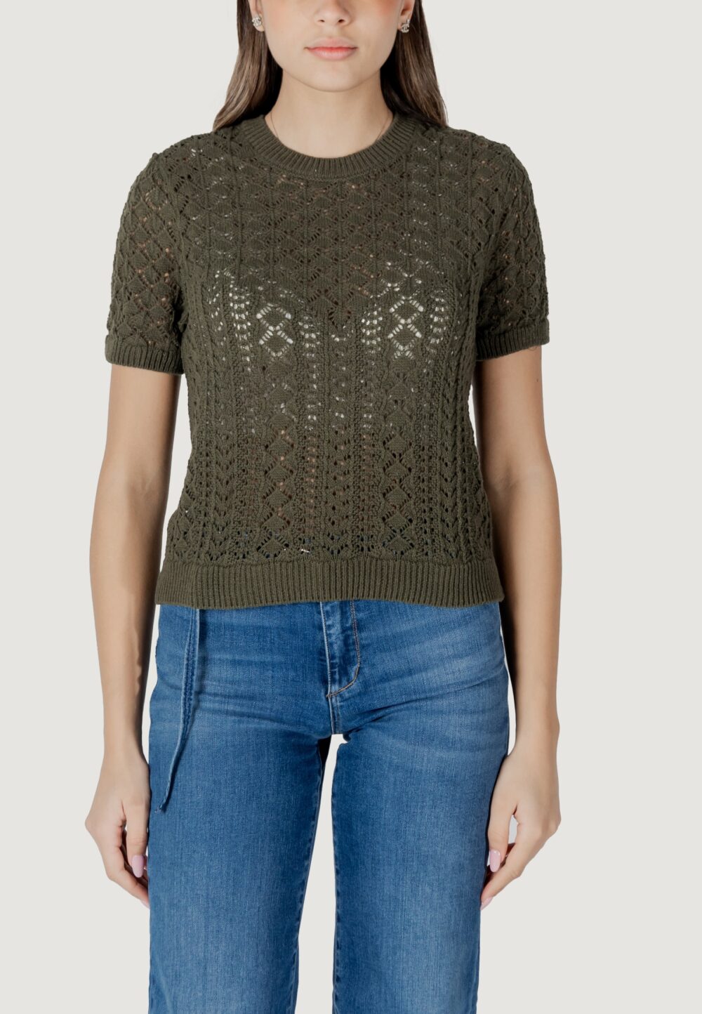 Maglia in filo manica corta Only onlsaga life ss o-neck cc knt Verde Oliva - Foto 1