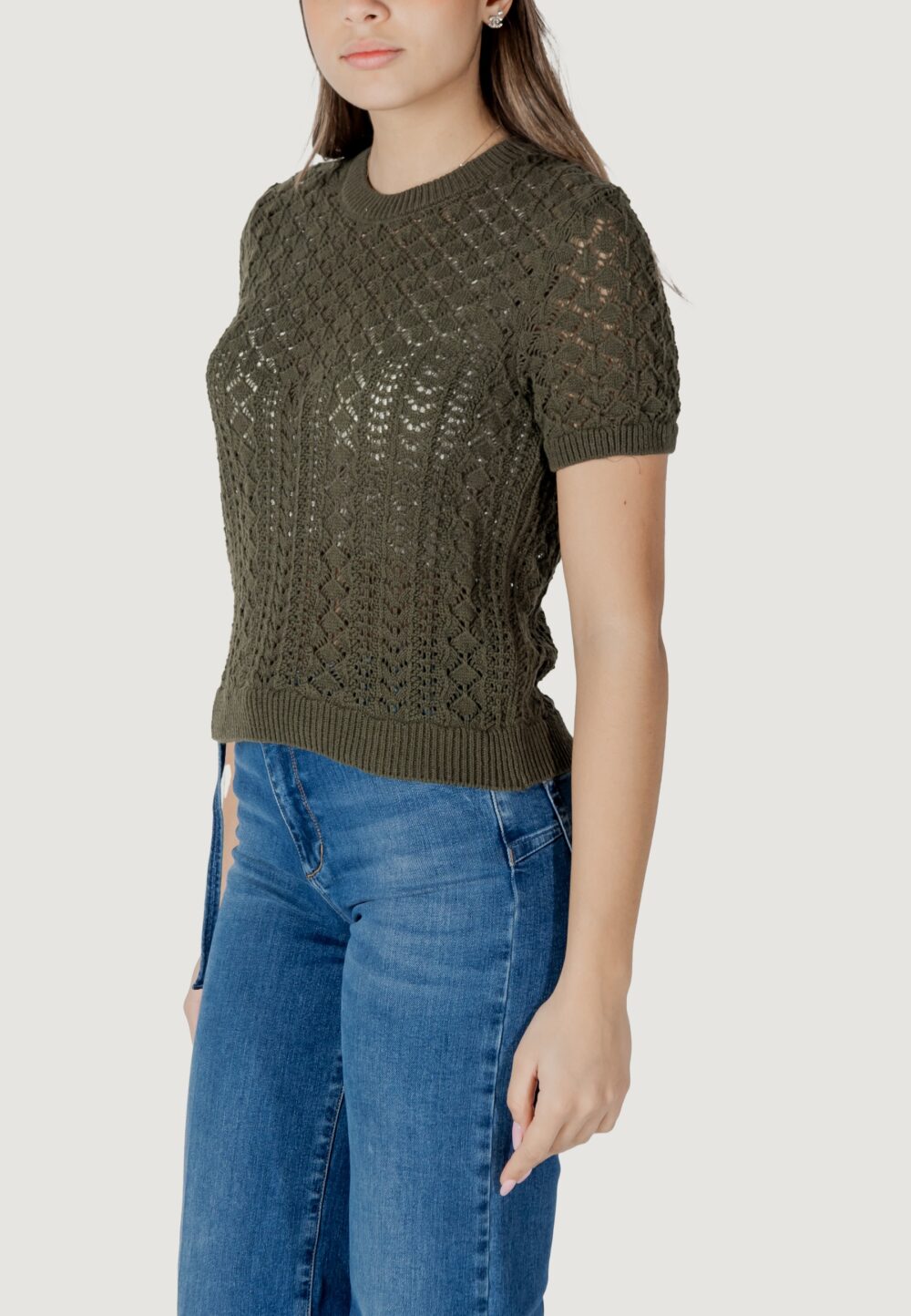 Maglia in filo manica corta Only onlsaga life ss o-neck cc knt Verde Oliva - Foto 2