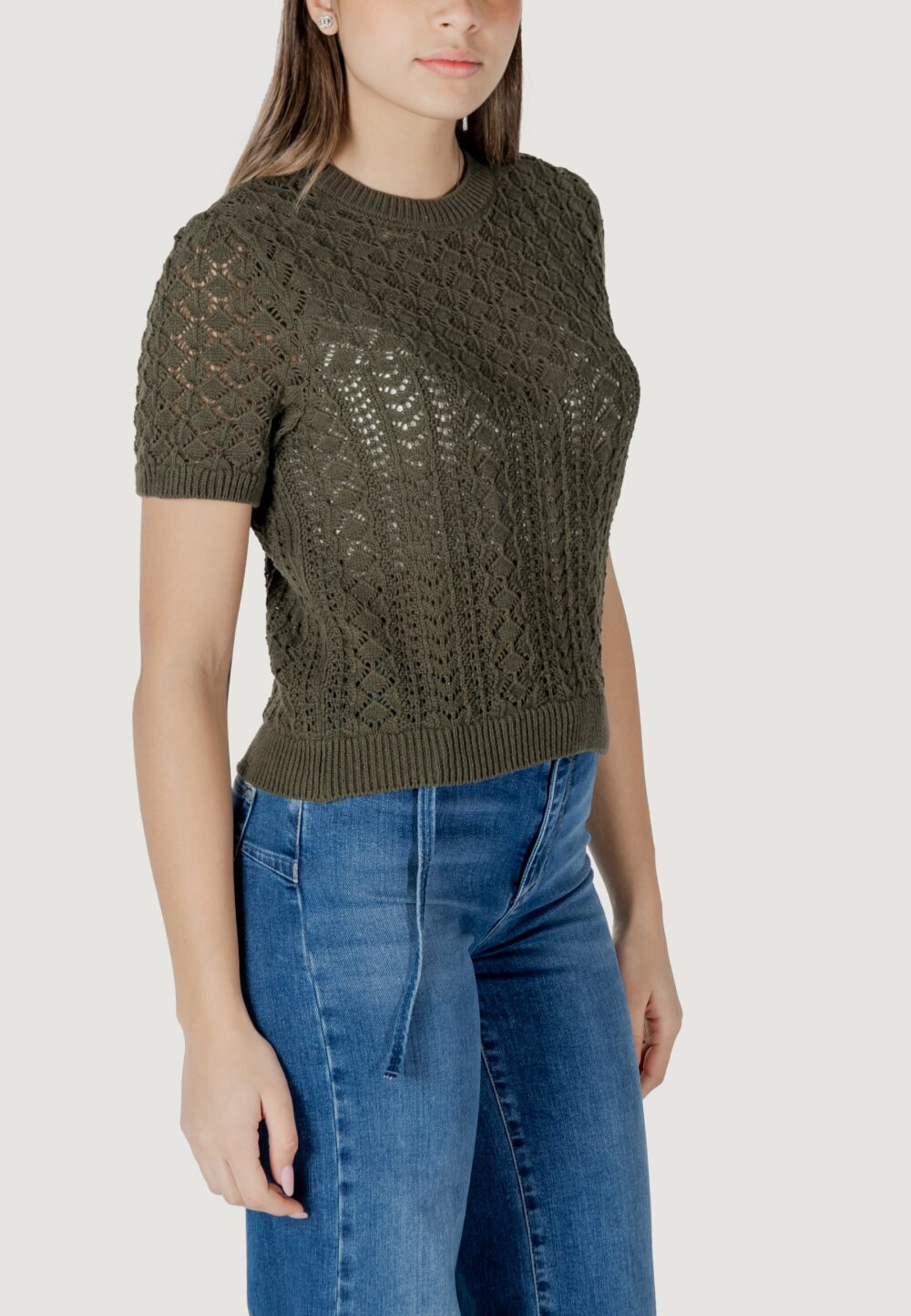 Maglia in filo manica corta Only onlsaga life ss o-neck cc knt Verde Oliva - Foto 3