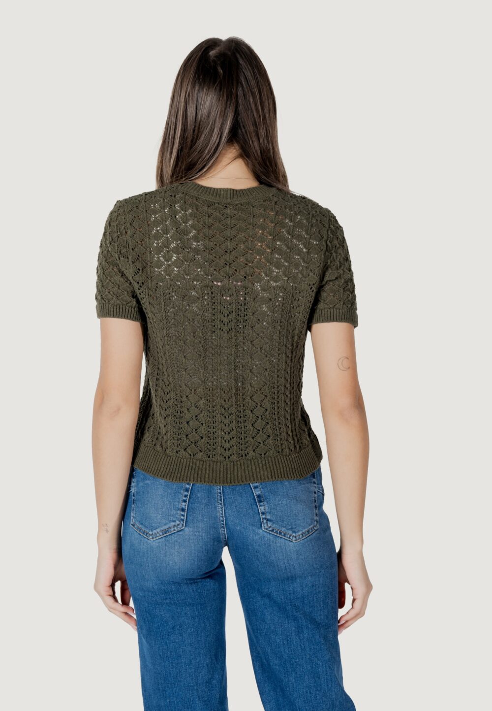 Maglia in filo manica corta Only onlsaga life ss o-neck cc knt Verde Oliva - Foto 4