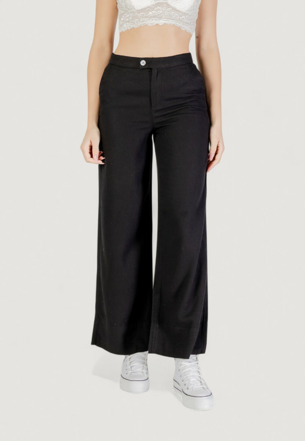 Pantaloni a palazzo Only onlcaro hw linen bl wide pant cc pnt Nero - Foto 2
