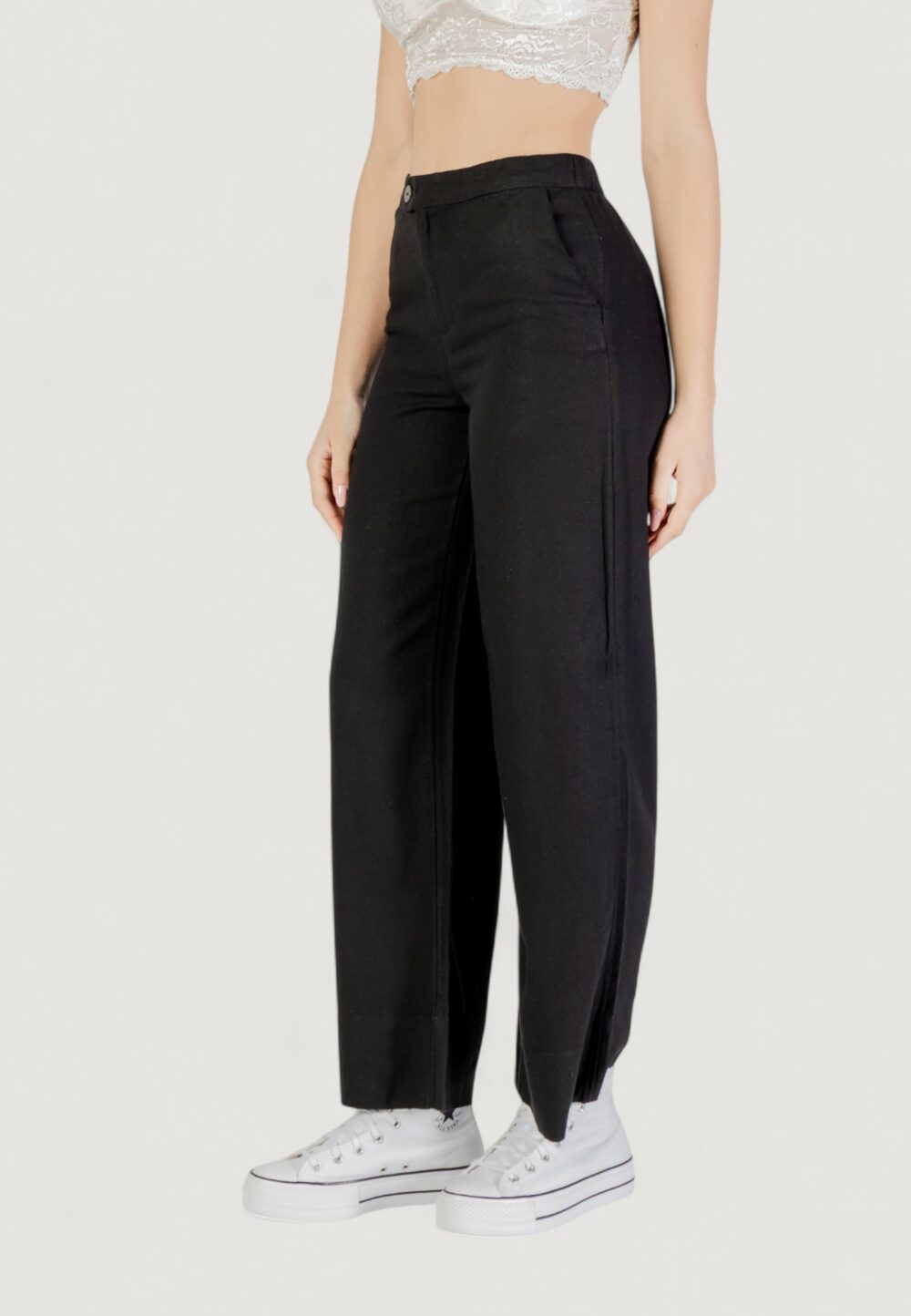 Pantaloni a palazzo Only onlcaro hw linen bl wide pant cc pnt Nero - Foto 3