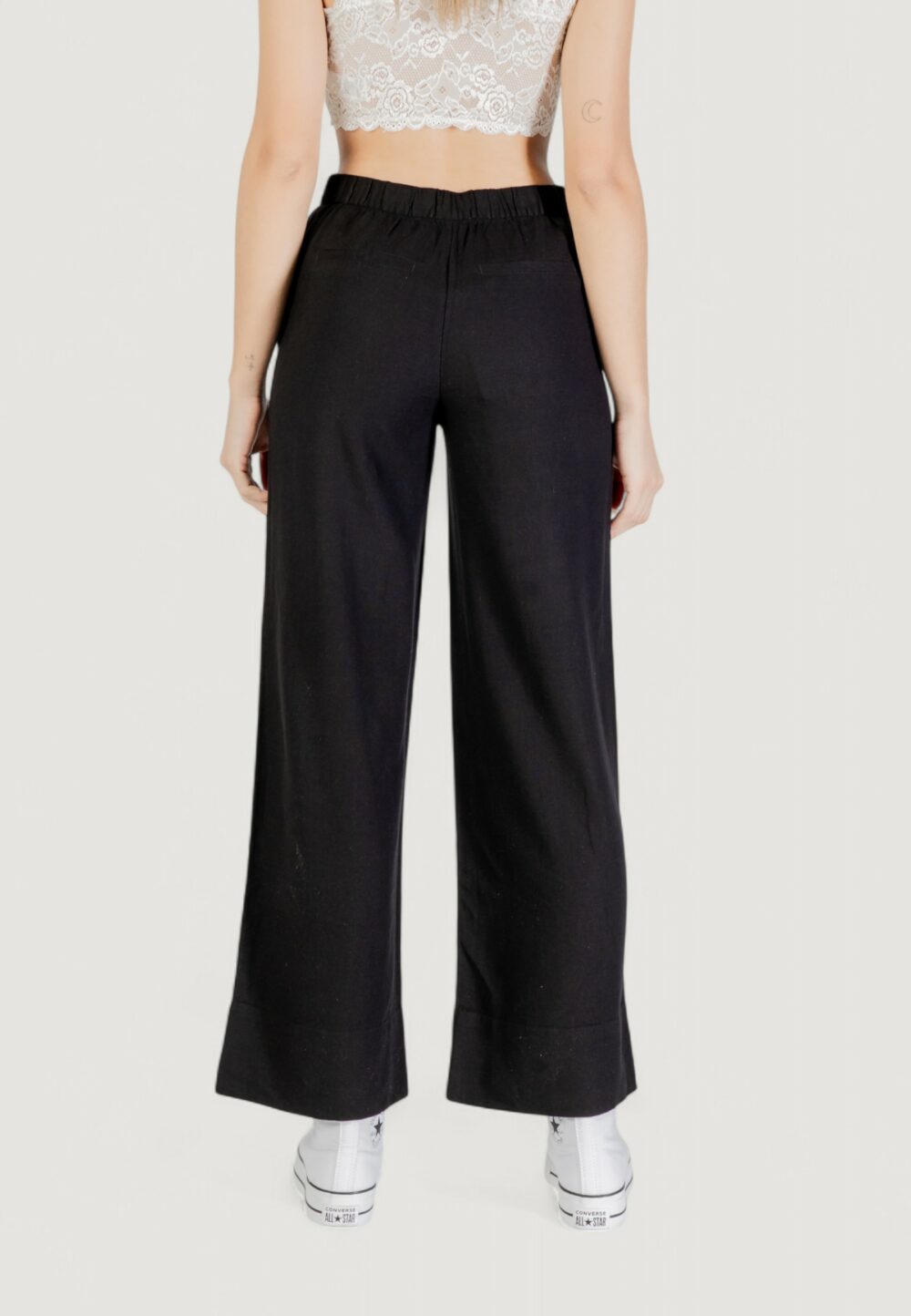 Pantaloni a palazzo Only onlcaro hw linen bl wide pant cc pnt Nero - Foto 4