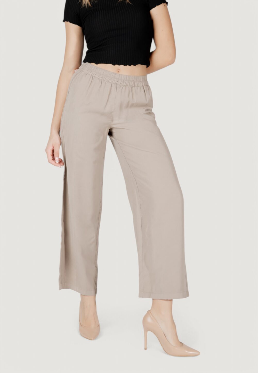 Pantaloni a palazzo Only onlaris life hw pull-up pant cc wvn Taupe - Foto 1