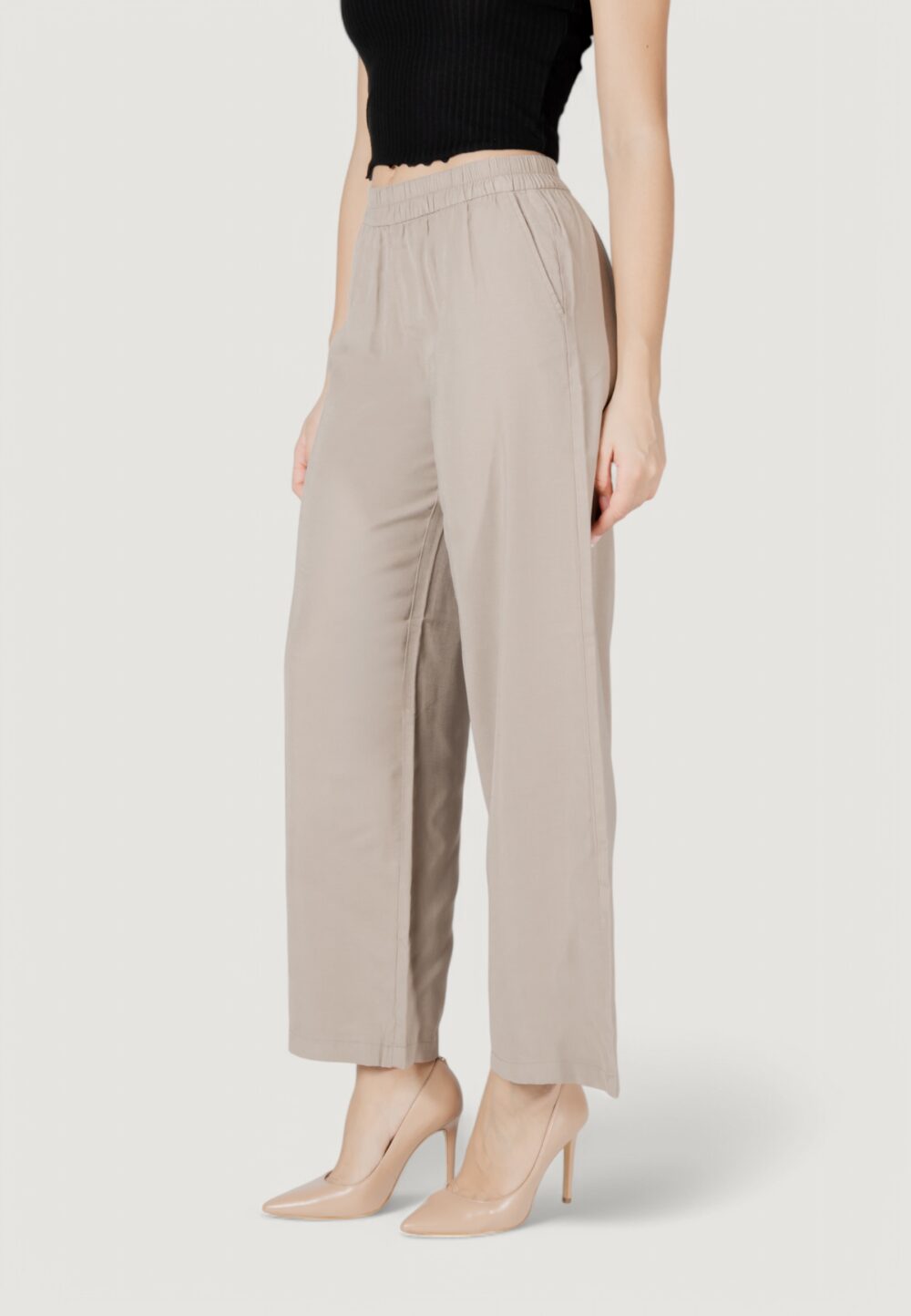 Pantaloni a palazzo Only onlaris life hw pull-up pant cc wvn Taupe - Foto 2