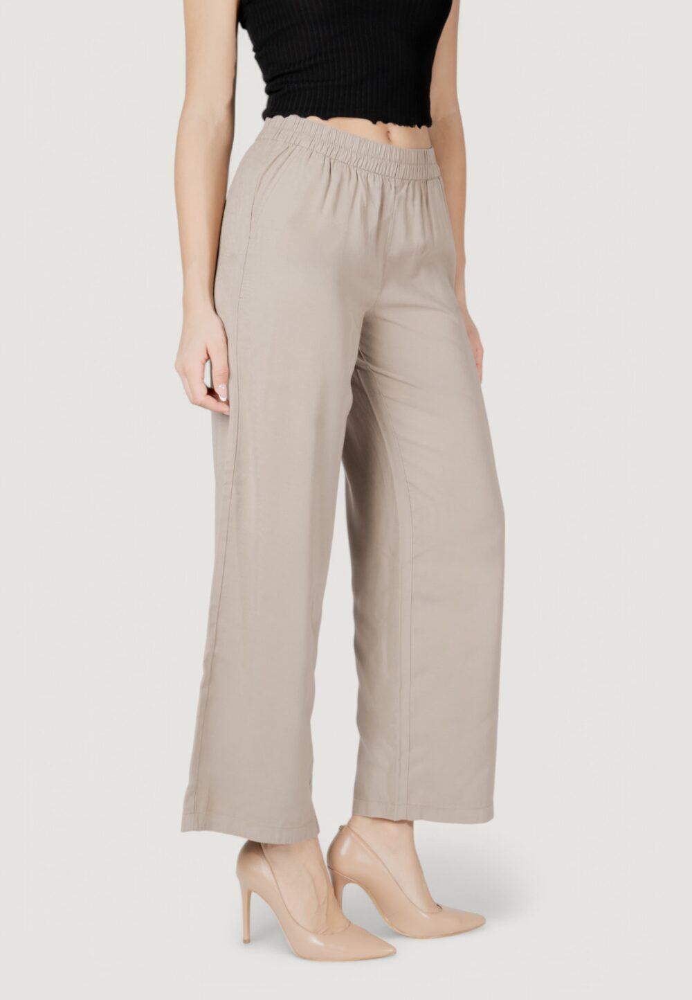 Pantaloni a palazzo Only onlaris life hw pull-up pant cc wvn Taupe - Foto 3