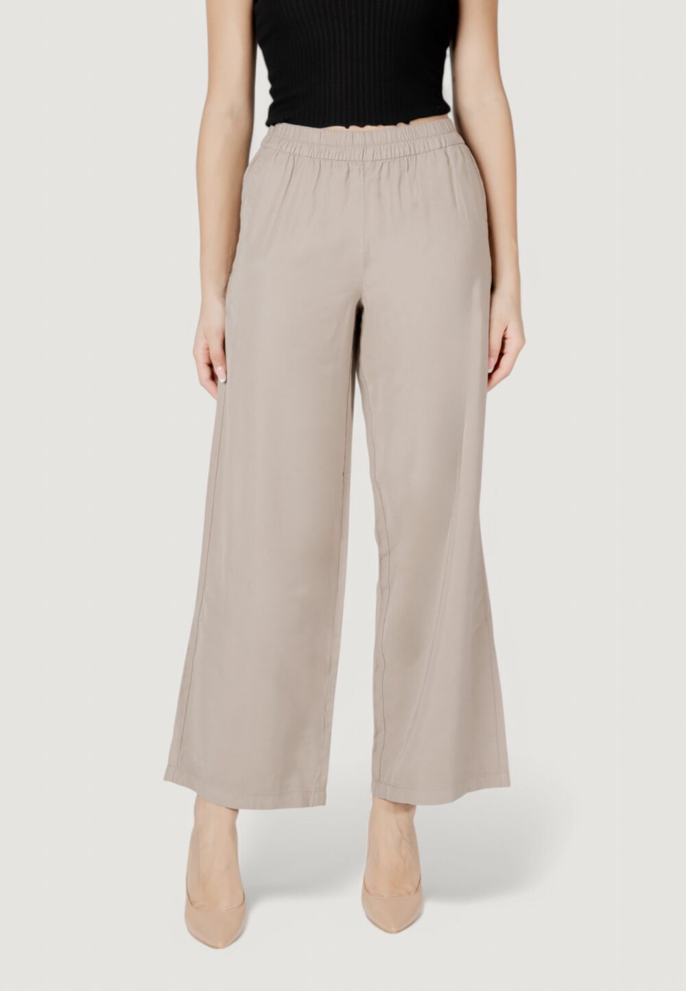 Pantaloni a palazzo Only onlaris life hw pull-up pant cc wvn Taupe - Foto 5