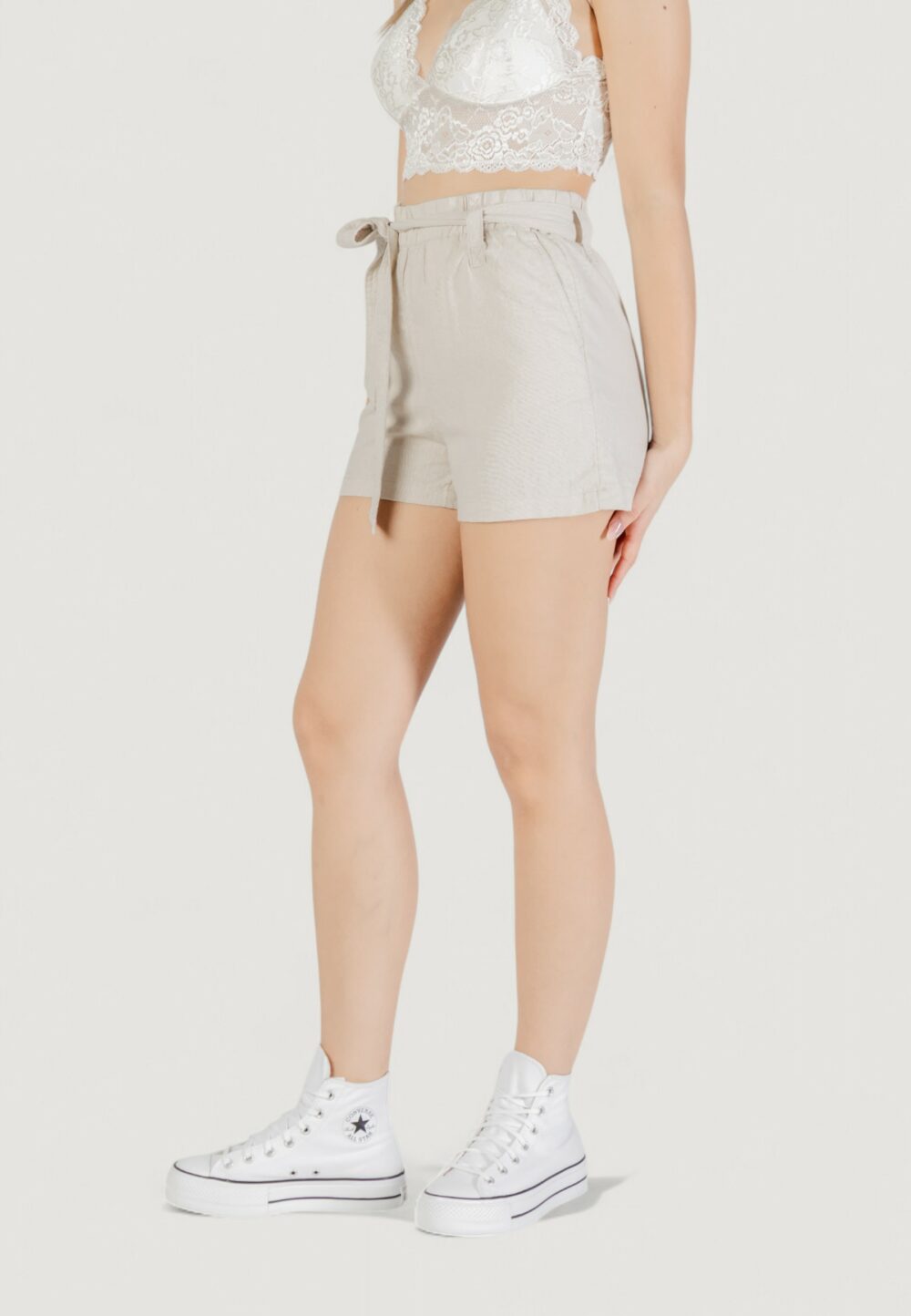 Shorts Only onlcaro hw linen bl belt shorts cc pnt Avorio - Foto 2