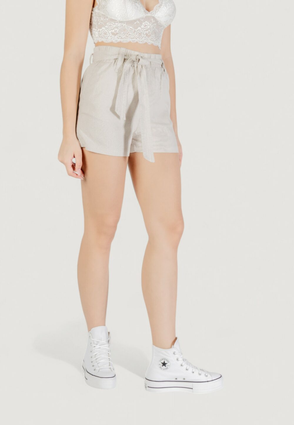 Shorts Only onlcaro hw linen bl belt shorts cc pnt Avorio - Foto 3