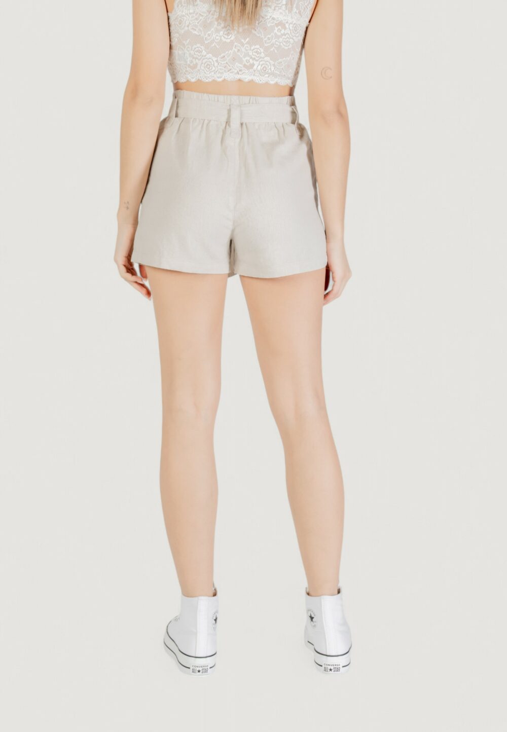 Shorts Only onlcaro hw linen bl belt shorts cc pnt Avorio - Foto 4