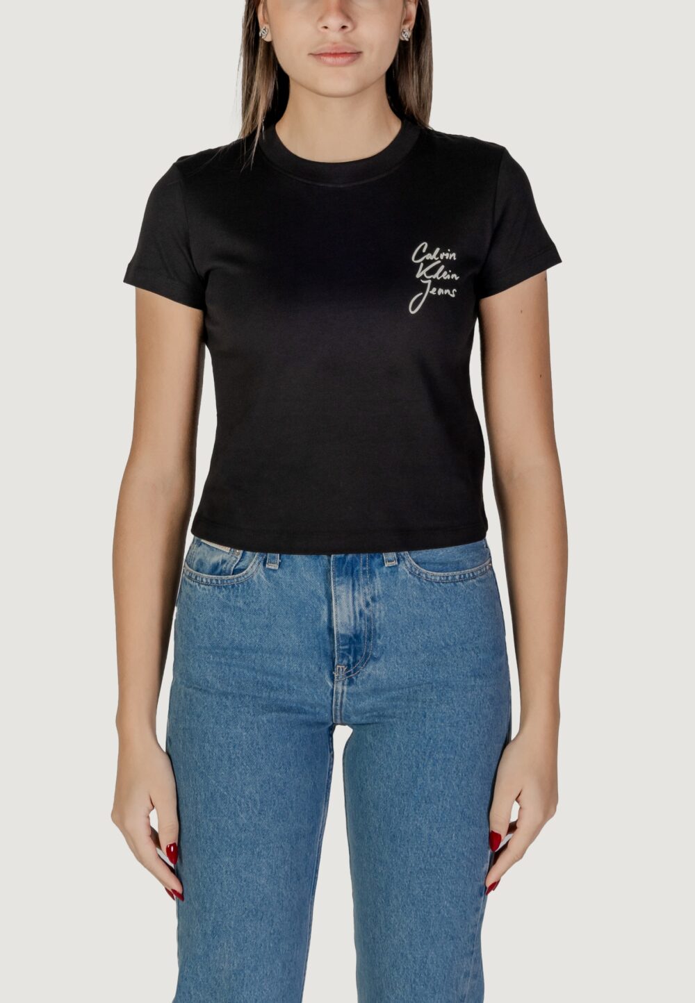 T-shirt Calvin Klein Jeans script institutional Nero - Foto 1