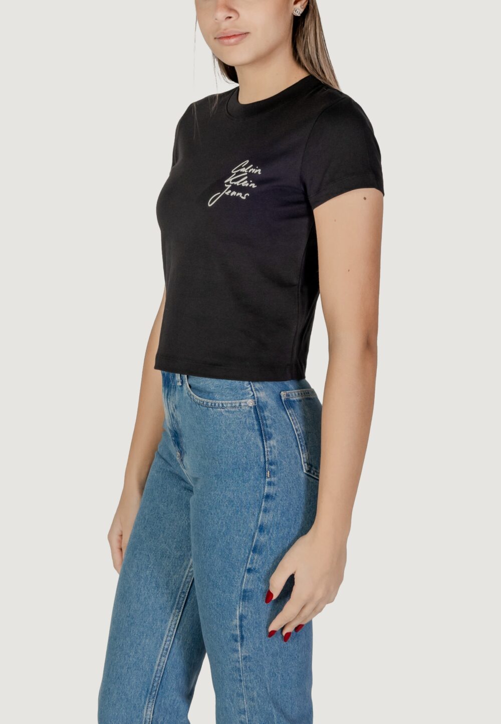 T-shirt Calvin Klein Jeans script institutional Nero - Foto 2