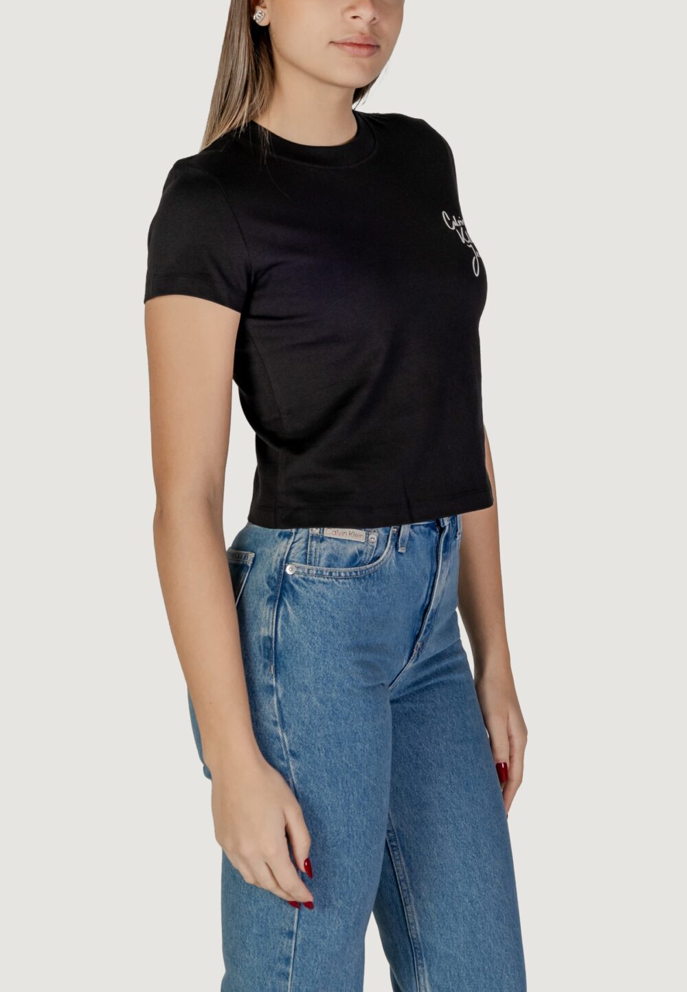 T-shirt Calvin Klein Jeans script institutional Nero - Foto 3