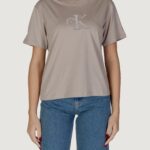 T-shirt Calvin Klein Jeans embroidered monologo Piumice Stone - Foto 1