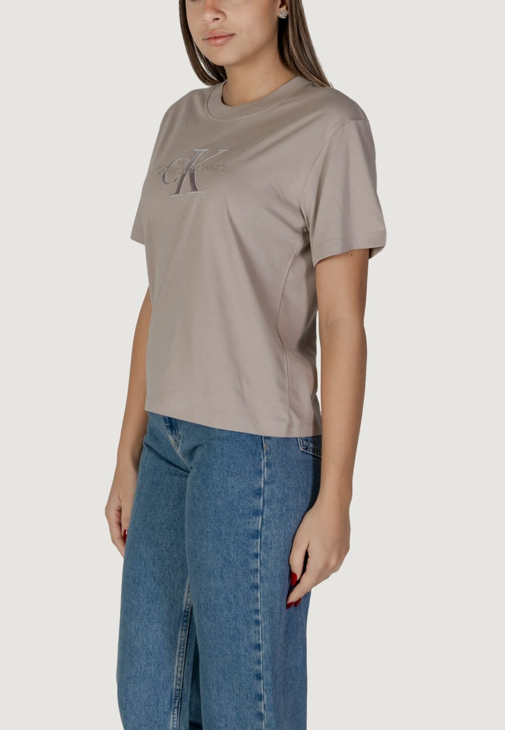 T-shirt Calvin Klein Jeans embroidered monologo Piumice Stone - Foto 2