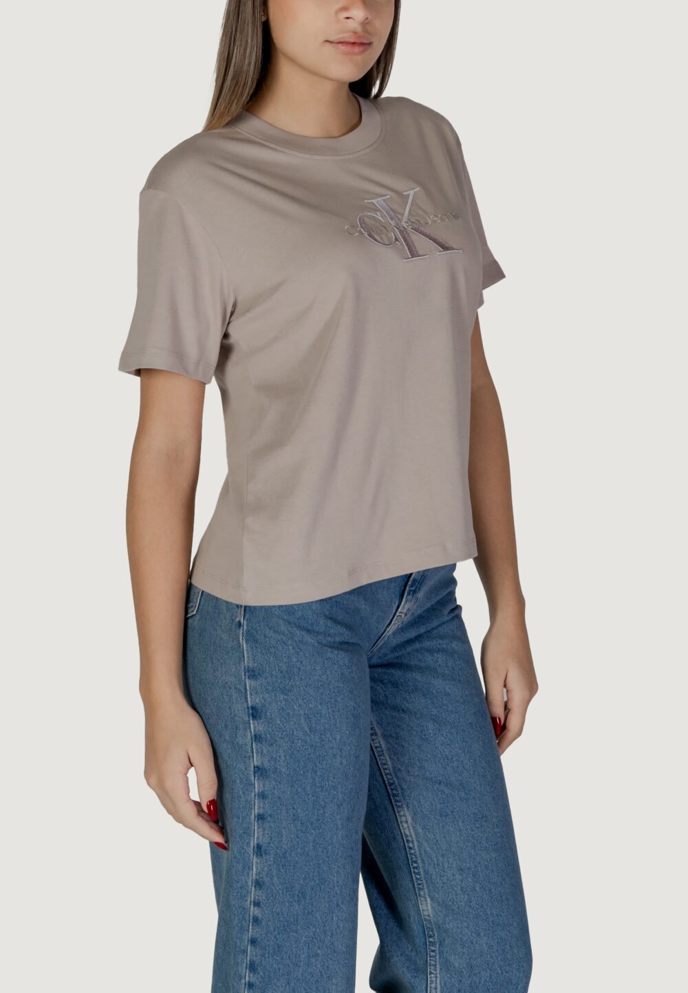 T-shirt Calvin Klein Jeans embroidered monologo Piumice Stone - Foto 3